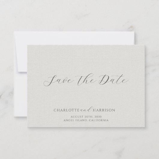 Minimalist White Faux Linen Save The Date (Vorderseite)