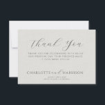 Minimalist White Faux Linen Wedding Thank You Mitteilungskarte<br><div class="desc">Minimalist white faux linen wedding thank you card featuring a soft textured background and refined typography, perfect for couples sending a thoughtful note after their wedding celebration. The elegant script headline paired with classic serif lettering creates a timeless and understated design that complements modern, minimalist, and formal wedding stationery suites....</div>