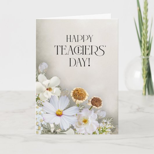 Minimalist White Floral Teacher’s Day Card Karte (Vorderseite)