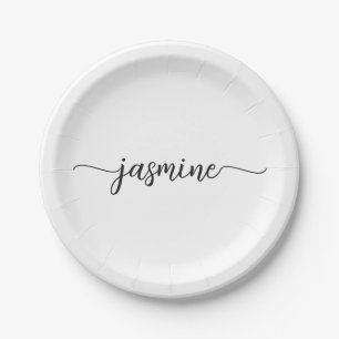 Minimalist White Girly Calligraphy Monogram Script Pappteller