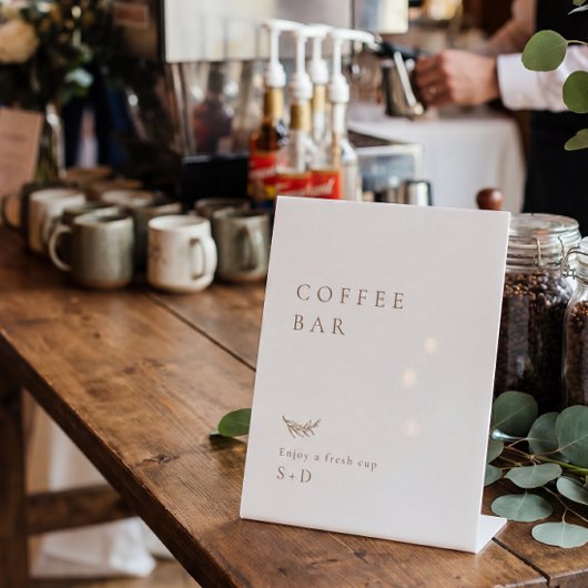 Minimalist White Gold Coffee Bar Wedding Sign Sockelschild