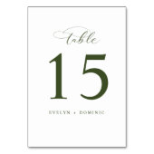 Minimalist White Green Wedding Table Number Cards Tischnummer (Vorderseite)