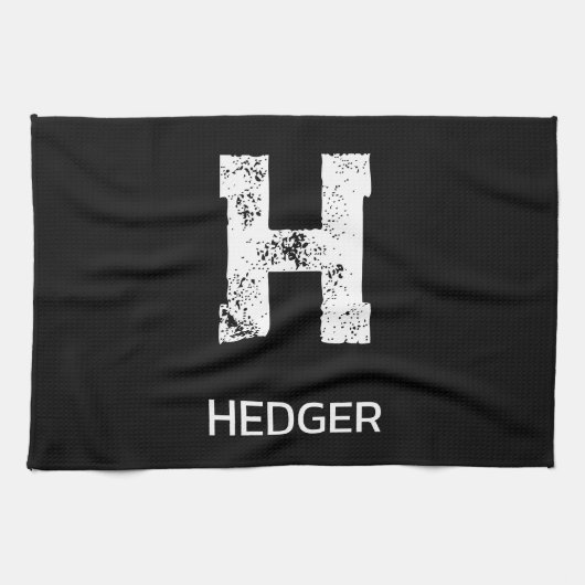 MINIMALIST WHITE ONE LETTER MONOGRAM NAME BLACK  GESCHIRRTUCH (Horizontal)