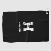 MINIMALIST WHITE ONE LETTER MONOGRAM NAME BLACK GOLFHANDTUCH (Horizontal)