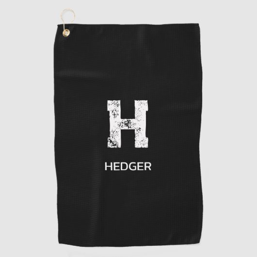 MINIMALIST WHITE ONE LETTER MONOGRAM NAME BLACK GOLFHANDTUCH (Vorderseite)