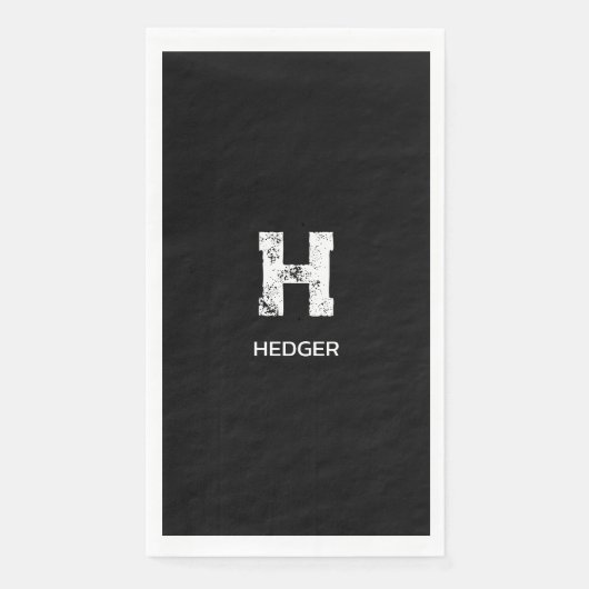 MINIMALIST WHITE ONE LETTER MONOGRAM NAME BLACK SERVIETTE (Vorderseite)