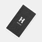 MINIMALIST WHITE ONE LETTER MONOGRAM NAME BLACK SERVIETTE (Ecke)