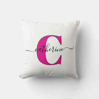 Minimalist White Pink Monogram Name Stylish Script Kissen