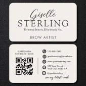Minimalist White Script Eyebrow Artist QR Code Visitenkarte
