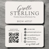 Minimalist White Script Eyebrow Artist QR Code Visitenkarte