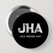 MINIMALIST WHITE THREE LETTER MONOGRAM NAME BLACK BUTTON (Vorne & Hinten)