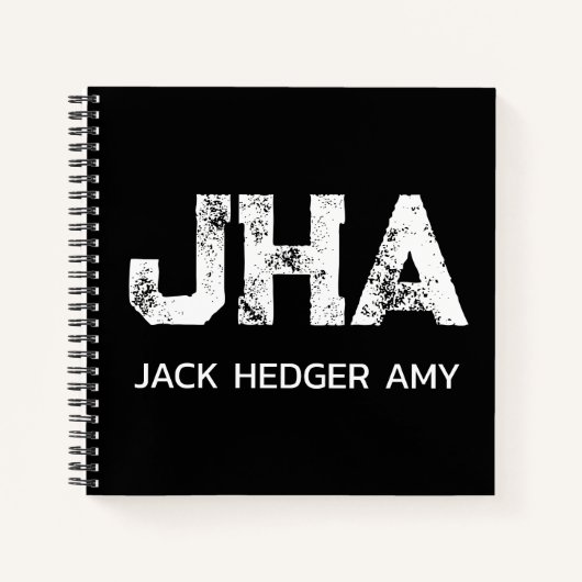 MINIMALIST WHITE THREE LETTER MONOGRAM NAME BLACK NOTIZBLOCK (Vorderseite)