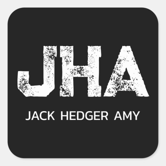 MINIMALIST WHITE THREE LETTER MONOGRAM NAME BLACK QUADRATISCHER AUFKLEBER (Vorderseite)