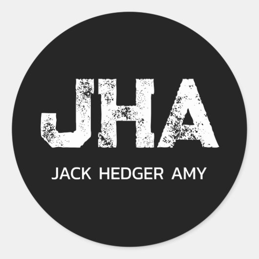 MINIMALIST WHITE THREE LETTER MONOGRAM NAME BLACK RUNDER AUFKLEBER (Vorderseite)