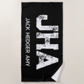 MINIMALIST WHITE THREE LETTER MONOGRAM NAME BLACK STRANDTUCH (Vorderseite)