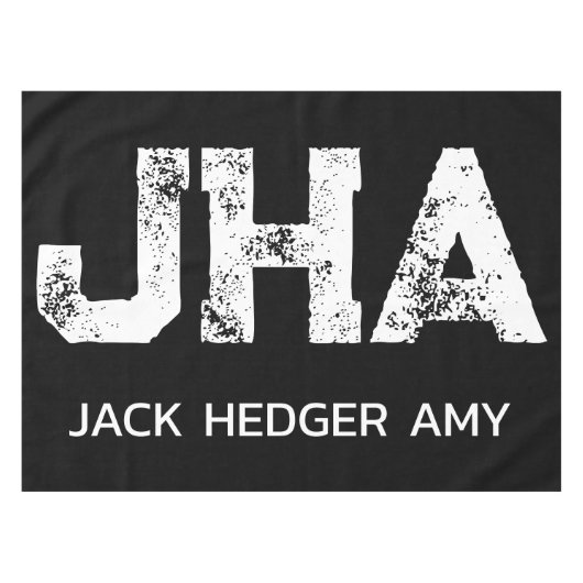 MINIMALIST WHITE THREE LETTER MONOGRAM NAME BLACK TISCHDECKE (Vorderseite (Horizontal))