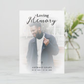 Minimalist White Transparent Overlay Photo Funeral Einladung (Stehend Vorderseite)