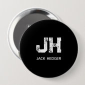 MINIMALIST WHITE TWO LETTER MONOGRAM NAME BLACK BUTTON (Vorne & Hinten)
