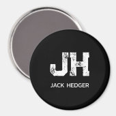 MINIMALIST WHITE TWO LETTER MONOGRAM NAME BLACK MAGNET (Vorderseite/Rückseite)