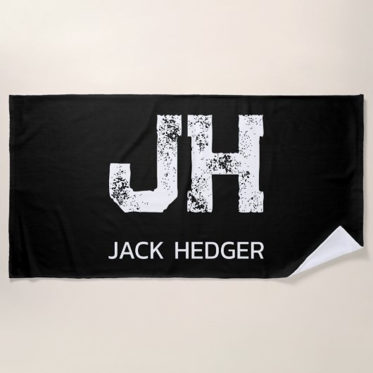 MINIMALIST WHITE TWO LETTER MONOGRAM NAME BLACK STRANDTUCH (Vorderseite)