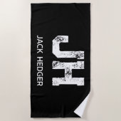 MINIMALIST WHITE TWO LETTER MONOGRAM NAME BLACK STRANDTUCH (Vorderseite)
