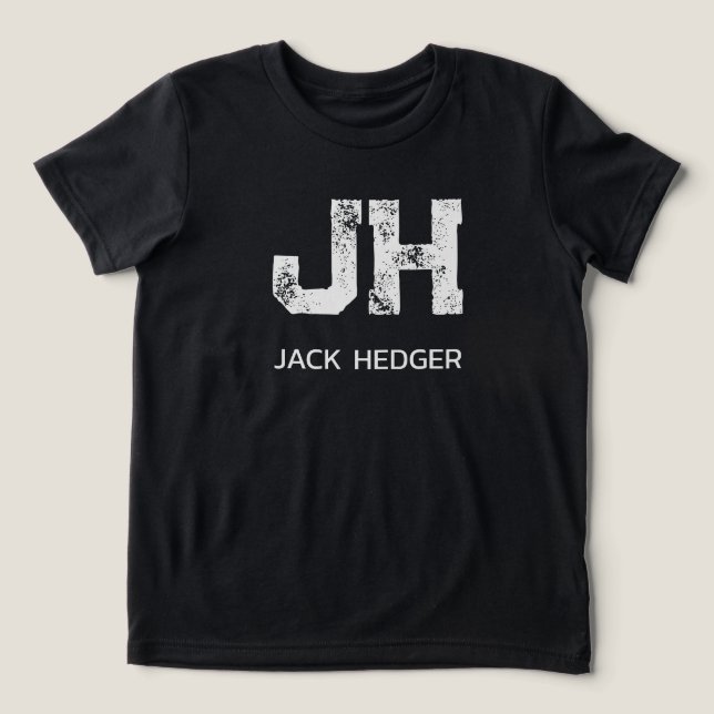 MINIMALIST WHITE TWO LETTER MONOGRAM NAME BLACK Tri-Blend SHIRT (Design Vorderseite)