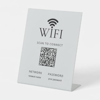 Minimalist WiFi Network Password QR Code Gray Sockelschild