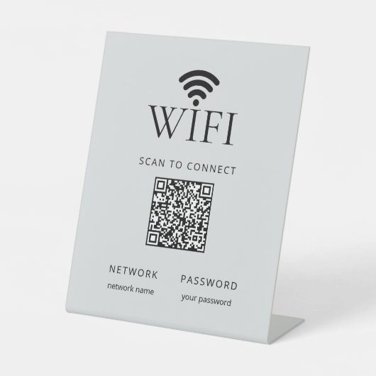 Minimalist WiFi Network Password QR Code Gray Sockelschild (Vorderseite)