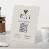 Minimalist WiFi Password Desk Sign QR Code Beige Sockelschild (In SItu)