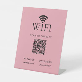 Minimalist WiFi Password Desk Sign QR Code  Pink Sockelschild