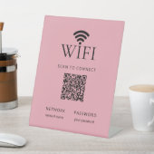 Minimalist WiFi Password Desk Sign QR Code  Pink Sockelschild (In SItu)