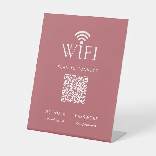 Minimalist WiFi Password QR Code Dusty Pink Sockelschild (Vorderseite)