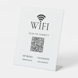 Minimalist WiFi Password Sign QR Code Black White Sockelschild
