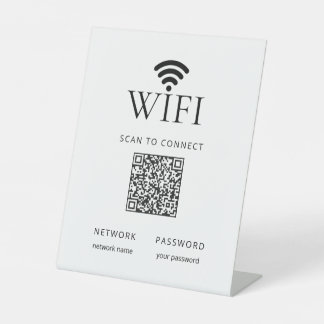 Minimalist WiFi Password Sign QR Code Black White Sockelschild