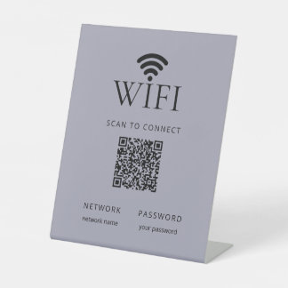Minimalist WiFi Password Sign QR Code Muted Blue Sockelschild