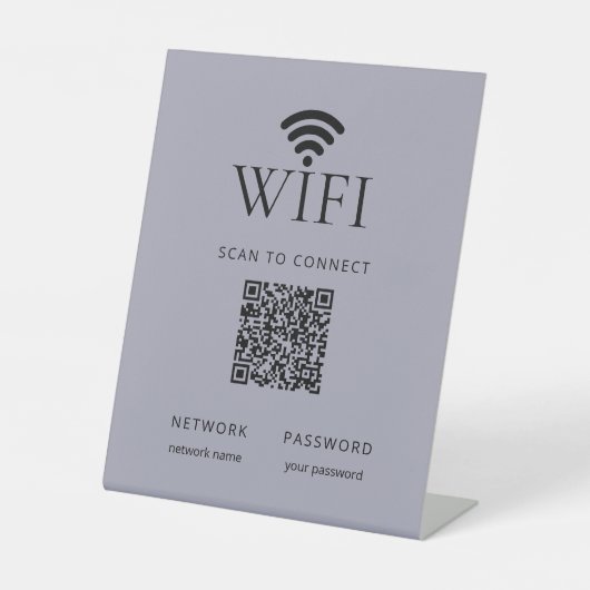 Minimalist WiFi Password Sign QR Code Muted Blue Sockelschild (Vorderseite)