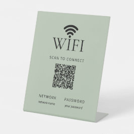 Minimalist WiFi Password Sign QR Code Sage Green Sockelschild