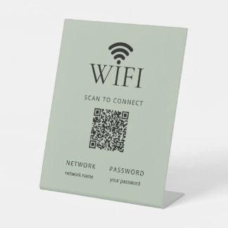Minimalist WiFi Password Sign QR Code Sage Green Sockelschild