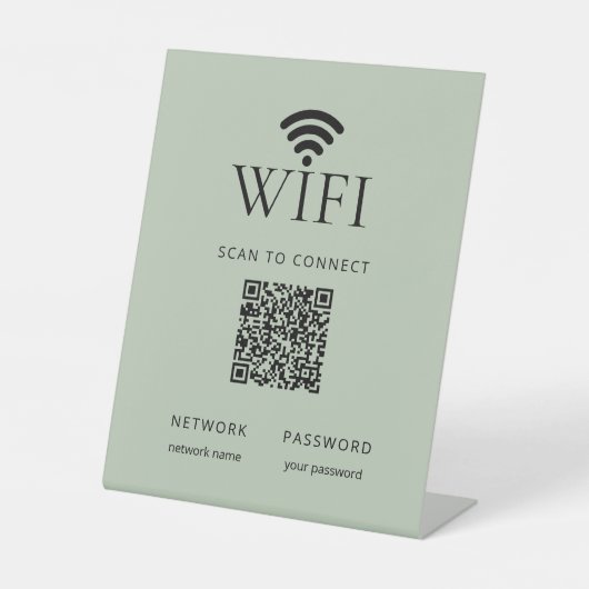Minimalist WiFi Password Sign QR Code Sage Green Sockelschild (Vorderseite)