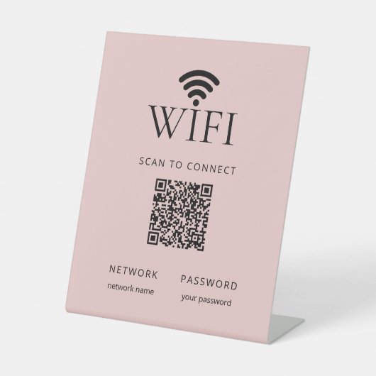 Minimalist WiFi Password Sign with QR Code Pink Sockelschild (Vorderseite)