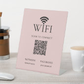 Minimalist WiFi Password Sign with QR Code Pink Sockelschild (In SItu)