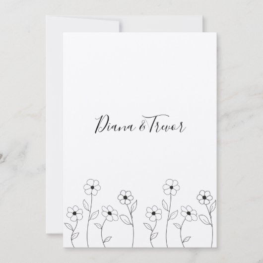 Minimalist Wild Flowers Wedding Monogram Design Einladung (Vorderseite)