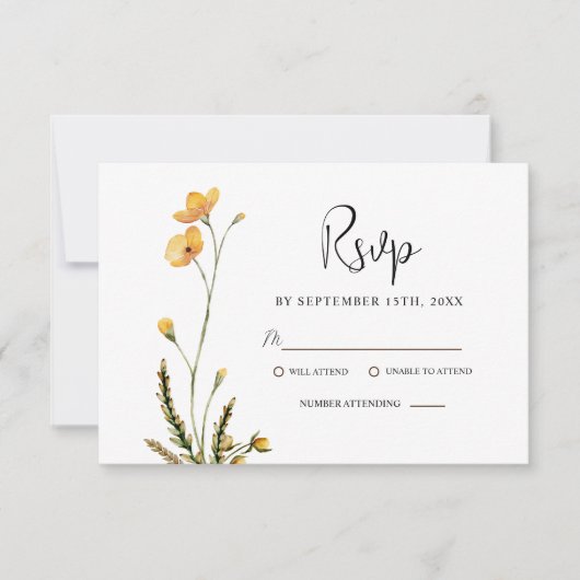 Minimalist Wildblume Moderne Rustikale Hochzeit RSVP Karte (Vorderseite)