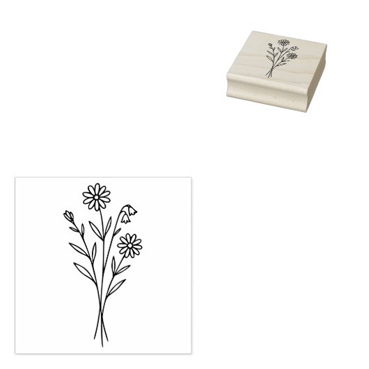 Minimalist Wildflower Botanical Bouquet Line Art Gummistempel (Stempel)