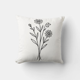 Minimalist Wildflower Botanical Bouquet Line Art Kissen