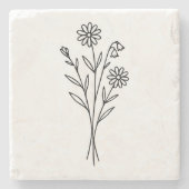 Minimalist Wildflower Botanical Bouquet Line Art Steinuntersetzer (Vorderseite)