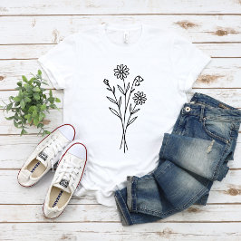 Minimalist Wildflower Botanical Bouquet Line Art T-Shirt