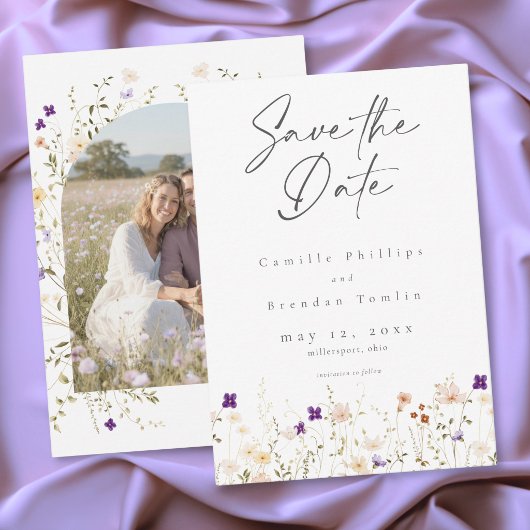 Minimalist Wildflower Botanical Wedding Photo Save The Date