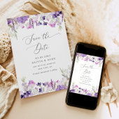 Minimalist wildflower lavender save the date card