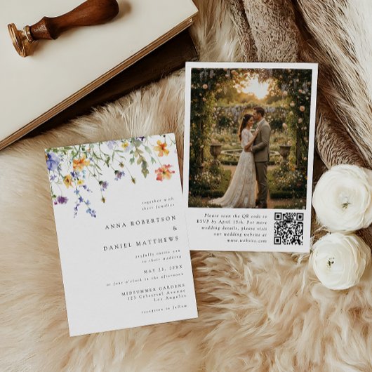 Minimalist Wildflower QR Code  Photo Wedding Invit Einladung